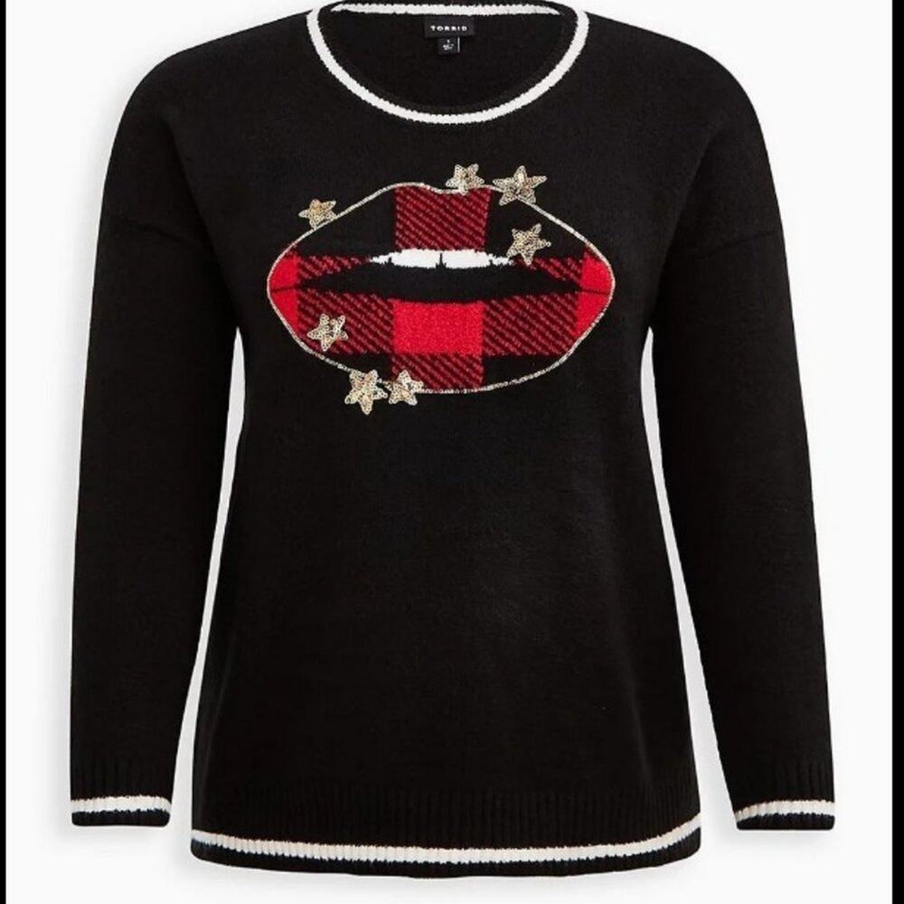 NWT TORRID Star Lips Black Knit Pullover Sweater